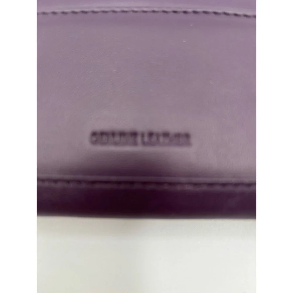 Purple Genuine Leather Slim Clutch Wallet with ID Window and Zipper Pocket